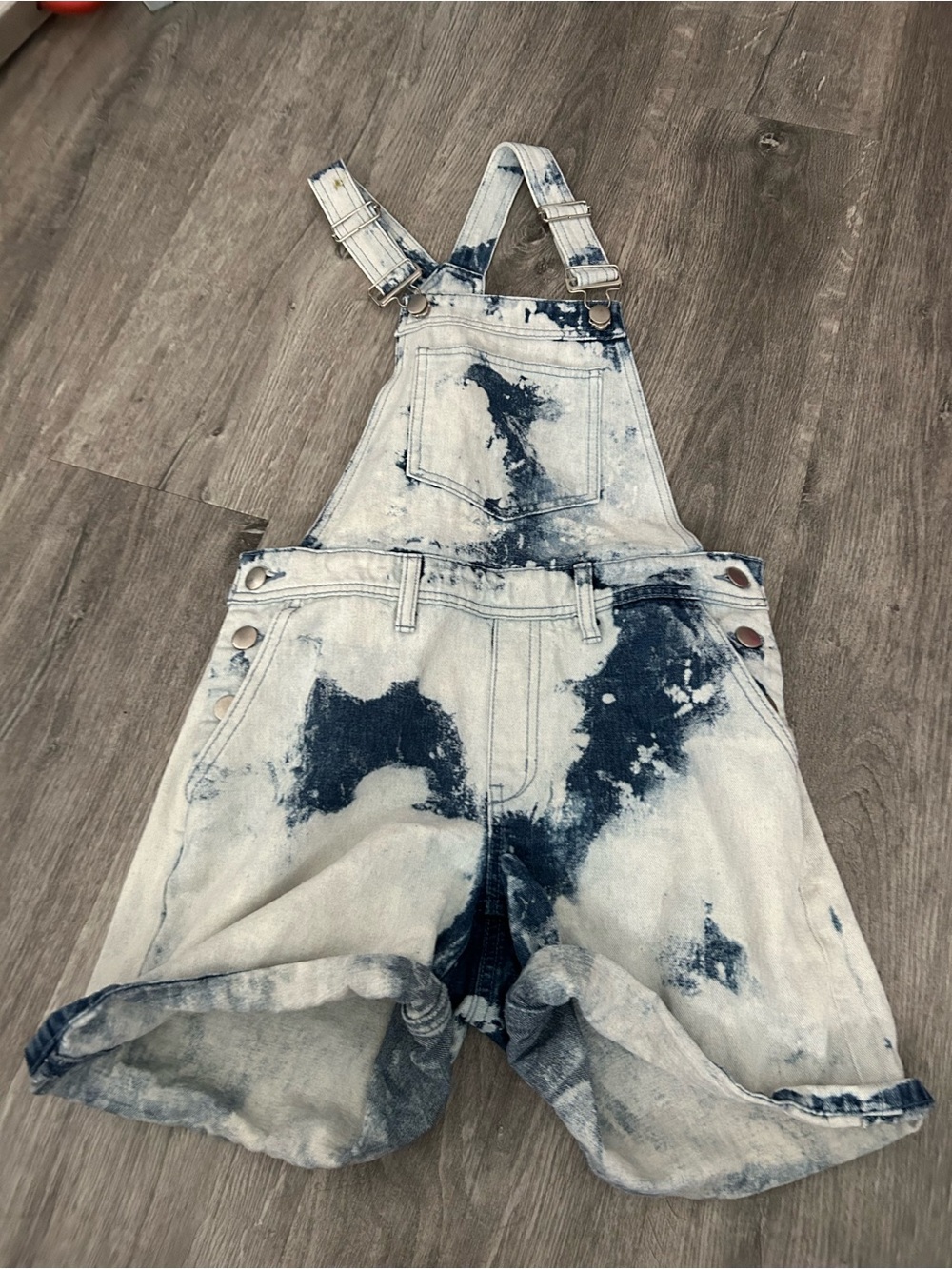 Fashion Nova Bleached Denim Short Overalls - Blue & White